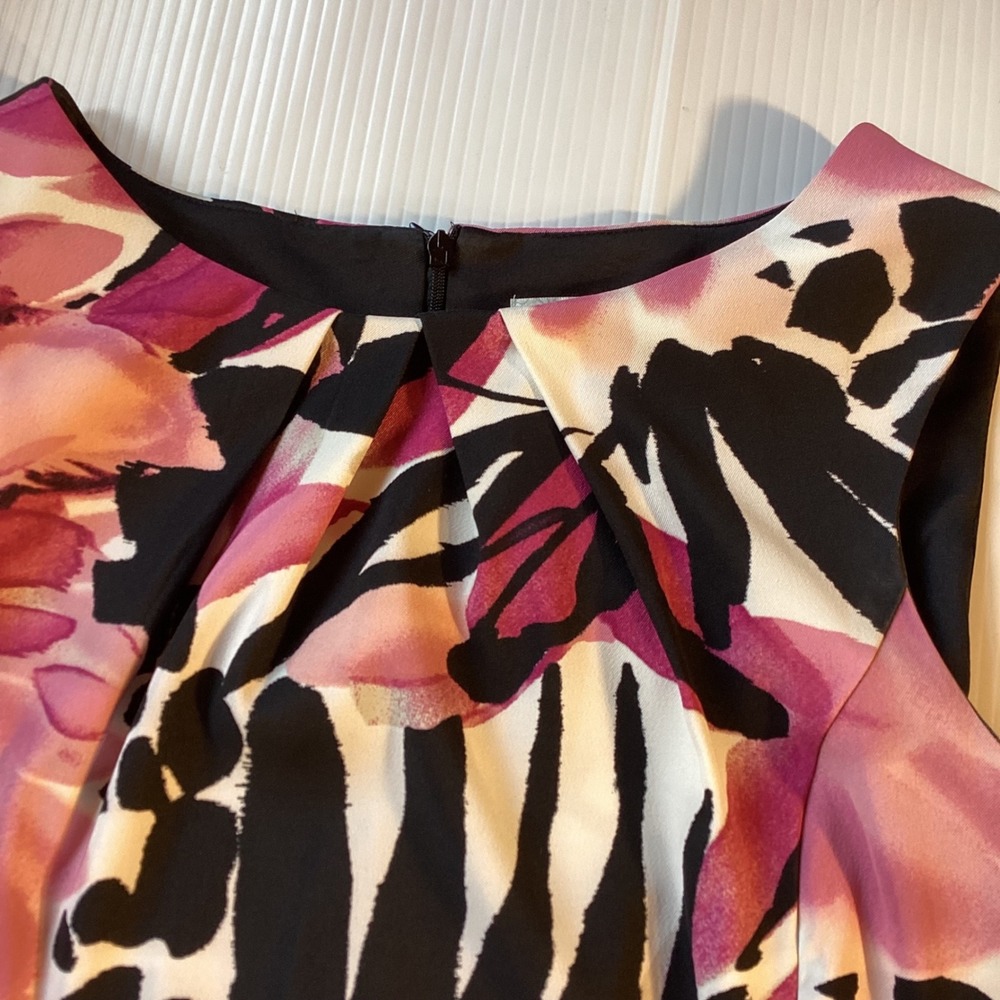 Dressbarn Pink Black Floral Abstract Sleeveless Sheath Dress Size 10 - Picture 8 of 10